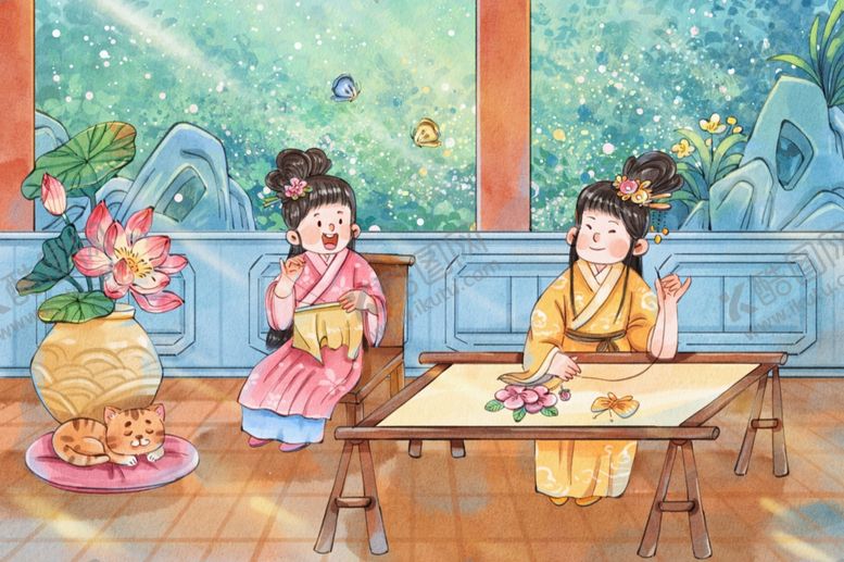 编号：58822604020013235982【酷图网】源文件下载-刺绣水彩插画