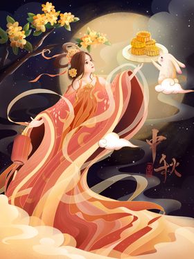 中秋节国潮风插画海报月饼活动背景