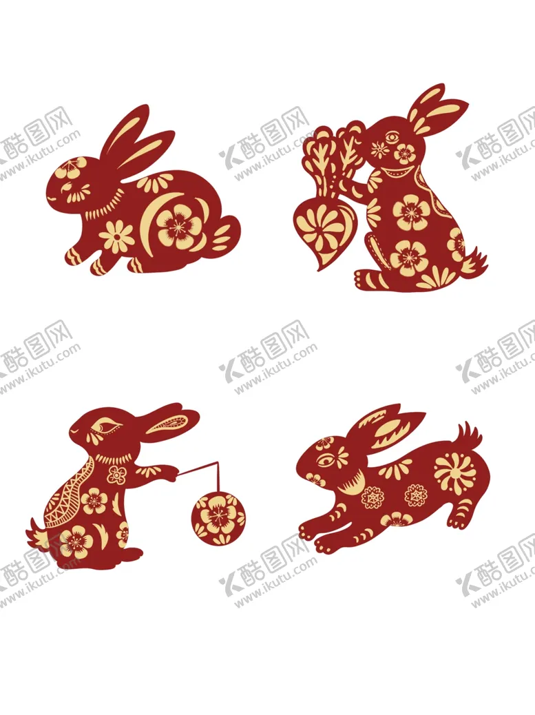 编号：96590212090052393000【酷图网】源文件下载-兔年贺喜剪纸元素