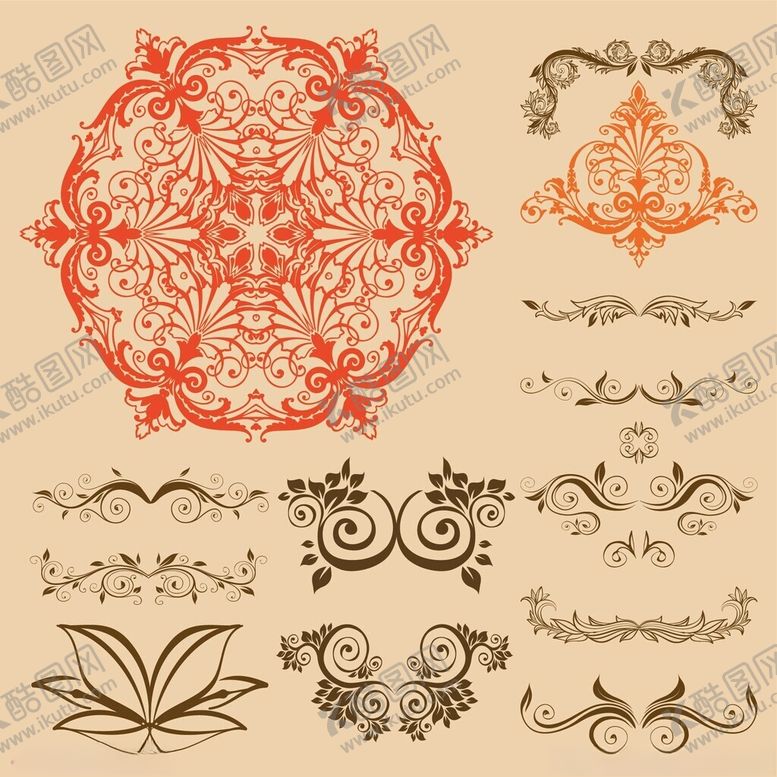 编号：14183304050934323662【酷图网】源文件下载-复古装饰花纹图案集合