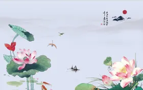 山水画风景高清新中式背景墙工笔