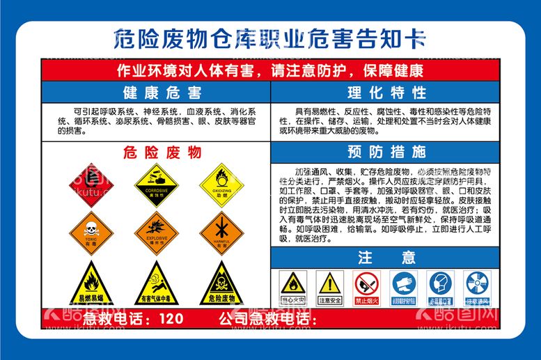 编号：40362509151429022856【酷图网】源文件下载-危险废物仓库职业危害告知卡