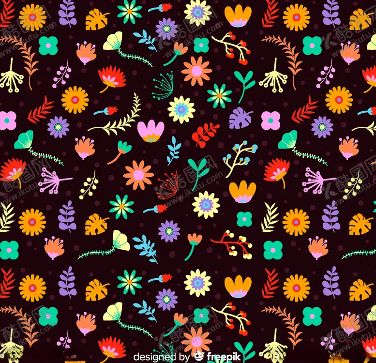 编号：52128009181530147442【酷图网】源文件下载-黑底彩色花卉无缝背景