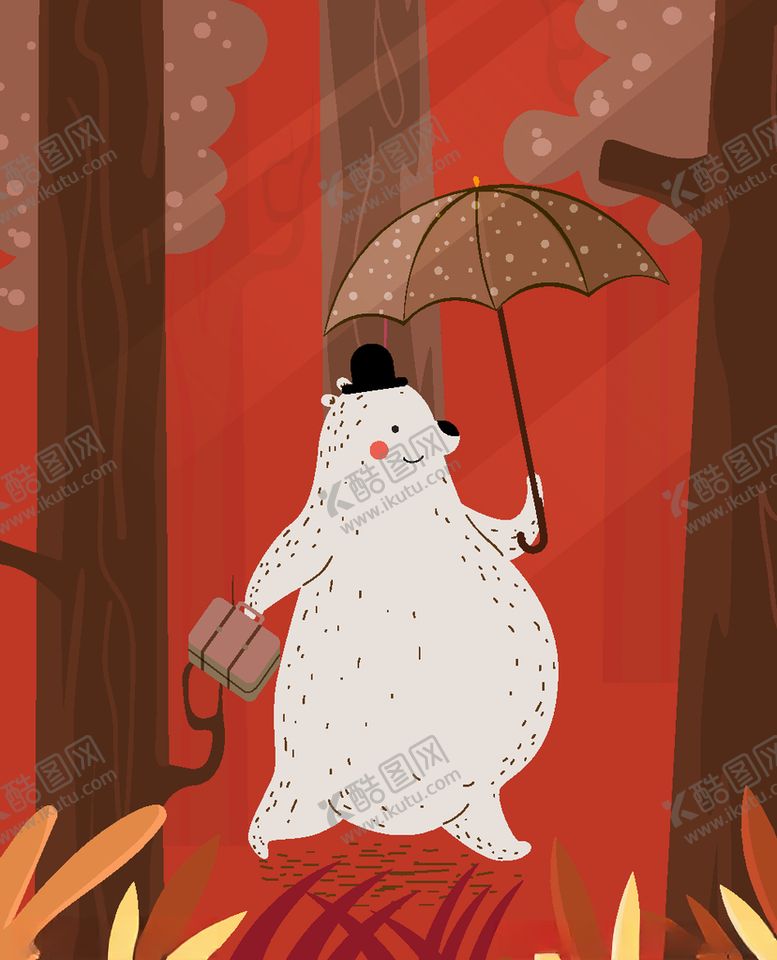 编号：52744410110241599115【酷图网】源文件下载-可爱撑伞行走的白熊