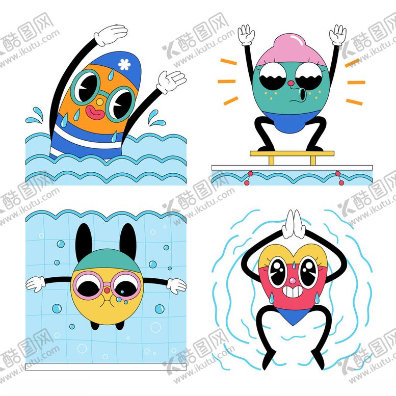 编号：32031510062141595659【酷图网】源文件下载-卡通泳者趣味游泳姿态集