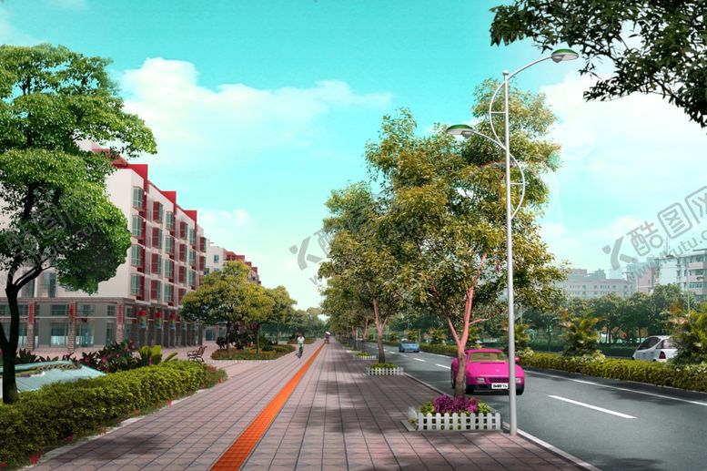 编号：28674006241602071456【酷图网】源文件下载-金丰路道路绿化景观效果图