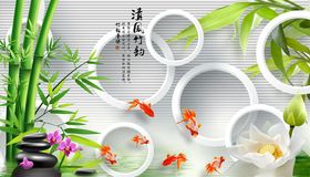 竹子荷花九鱼背景墙