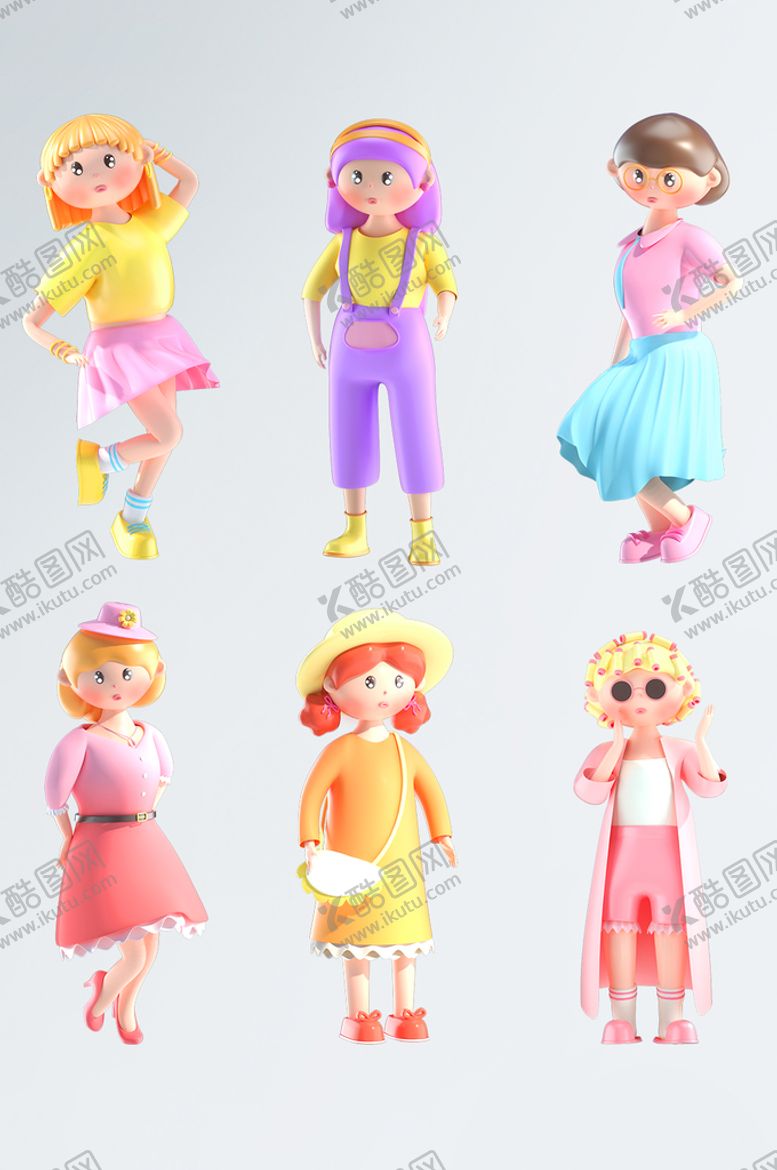 编号：98046710101033525206【酷图网】源文件下载-3D立体卡通女孩形象IP元素