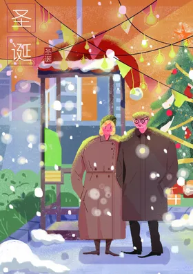 圣诞节插画冬天背景快乐主题