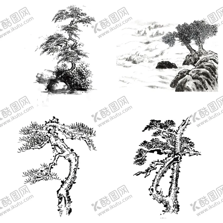 编号：60792509251545354056【酷图网】源文件下载-中国风水墨松树松枝迎客松水墨画