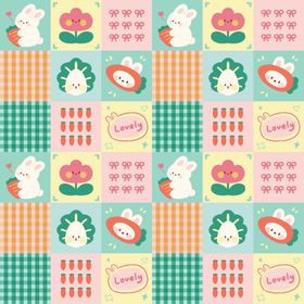 可爱兔子花卉拼接图案