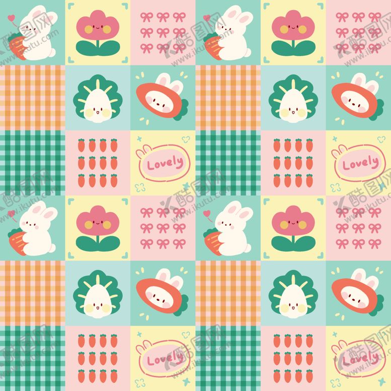 编号：48450812191512018652【酷图网】源文件下载-可爱兔子花卉拼接图案