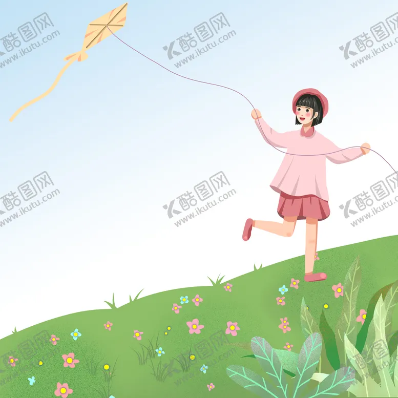 编号：48532709142307221239【酷图网】源文件下载- 女孩放风筝 