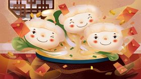 卡通饺子贺新春画面