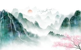 玉兰花山水背景墙