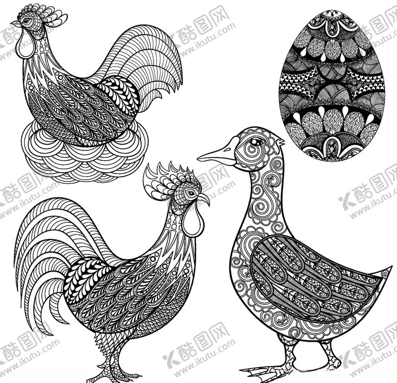 编号：57709005091657497641【酷图网】源文件下载-动物白描图腾