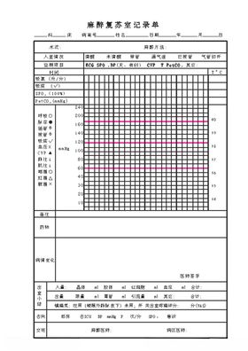 麻醉复苏室记录单