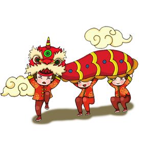 舞狮插画新春喜庆2024