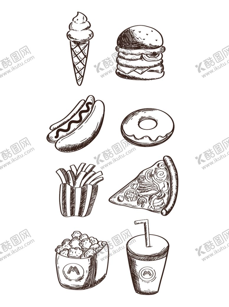 编号：20988410240044356927【酷图网】源文件下载-手绘食物线描食物食物线稿