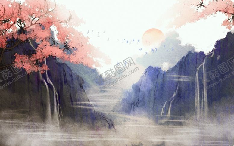 编号：80327206191622355741【酷图网】源文件下载-山水国风插画卡通合成背景素材