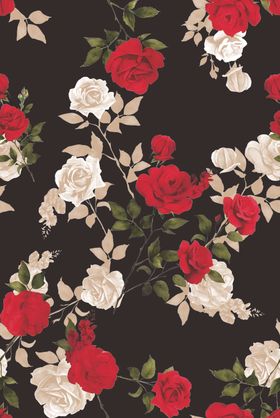 黑底红白花卉图案