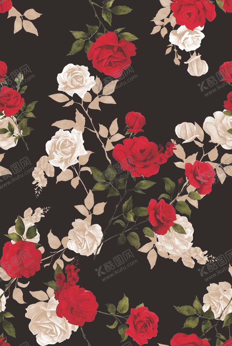 编号：52319104010109581946【酷图网】源文件下载-黑底红白花卉图案