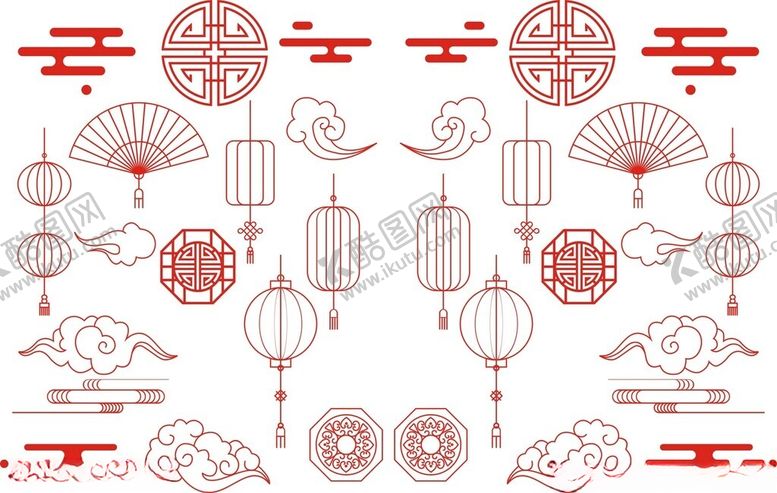 编号：85727209282258412213【酷图网】源文件下载-雕花边框灯笼扇子