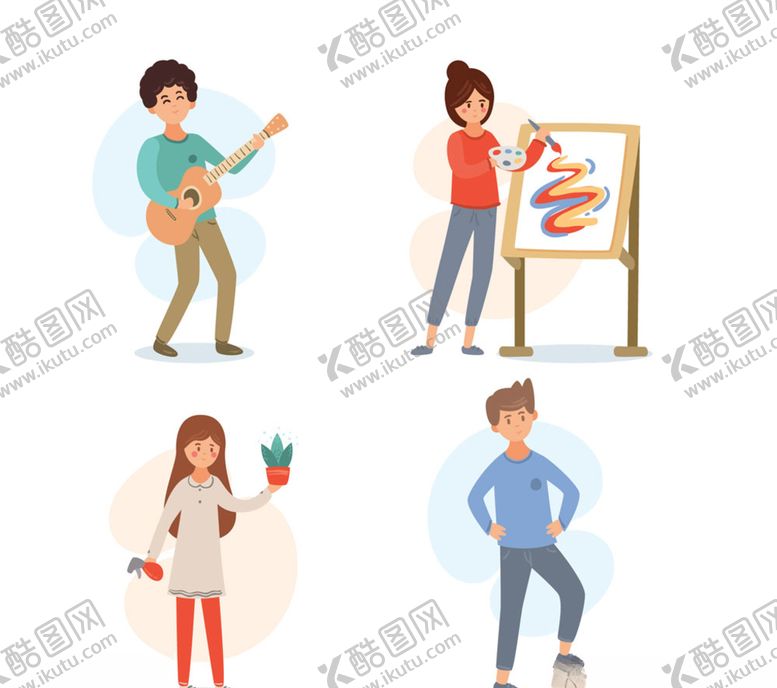 编号：73922409251700451981【酷图网】源文件下载-4款创意休闲娱乐人物矢量素材