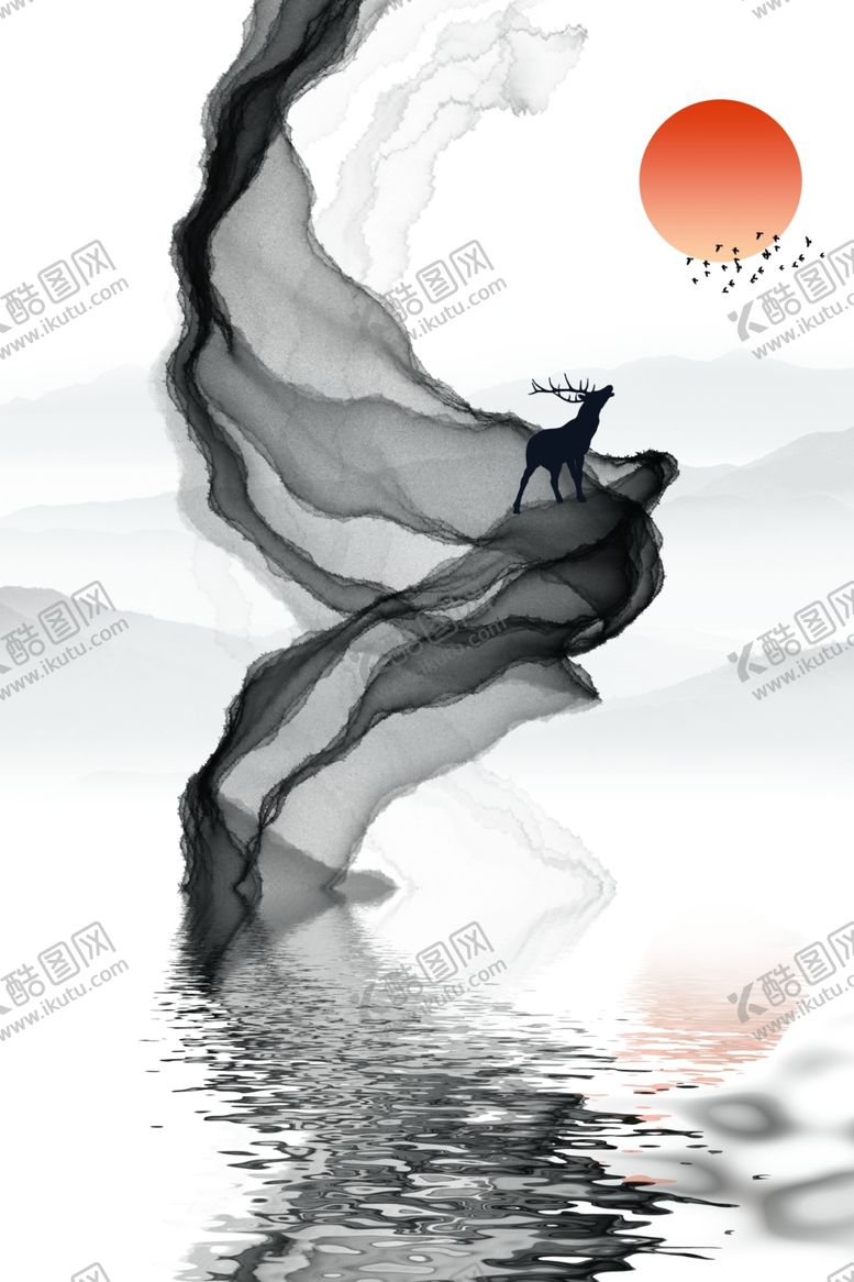 编号：35873207091706331137【酷图网】源文件下载-水墨山水玄关装饰画意境山水画