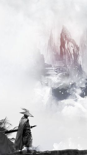 中国风水墨背景山水景瀑布景背景山水画