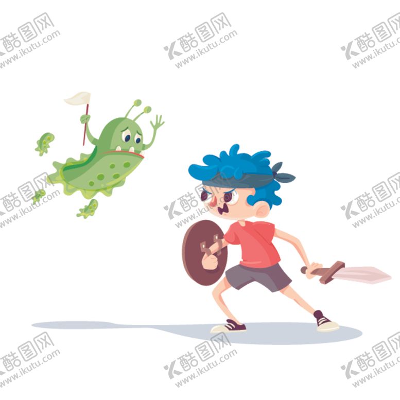 编号：65225610101108212372【酷图网】源文件下载-可爱卡通抗击病菌矢量插画