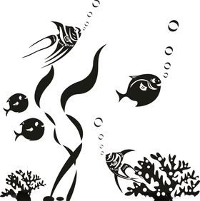 多彩圆形图案与小鱼装饰元素