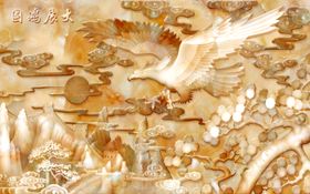 大展鸿图花鸟树木玉雕电视背景墙