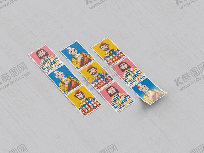 编号：98762109141351225162【酷图网】源文件下载-邮票印花卡通男女人物插画