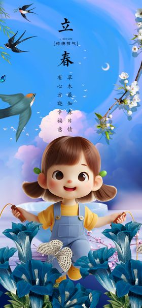 花丛中的可爱小女孩