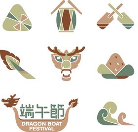 端午元素山手绘船