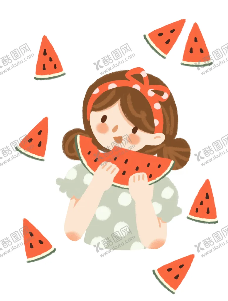 编号：16932611012143222362【酷图网】源文件下载-吃西瓜的女孩