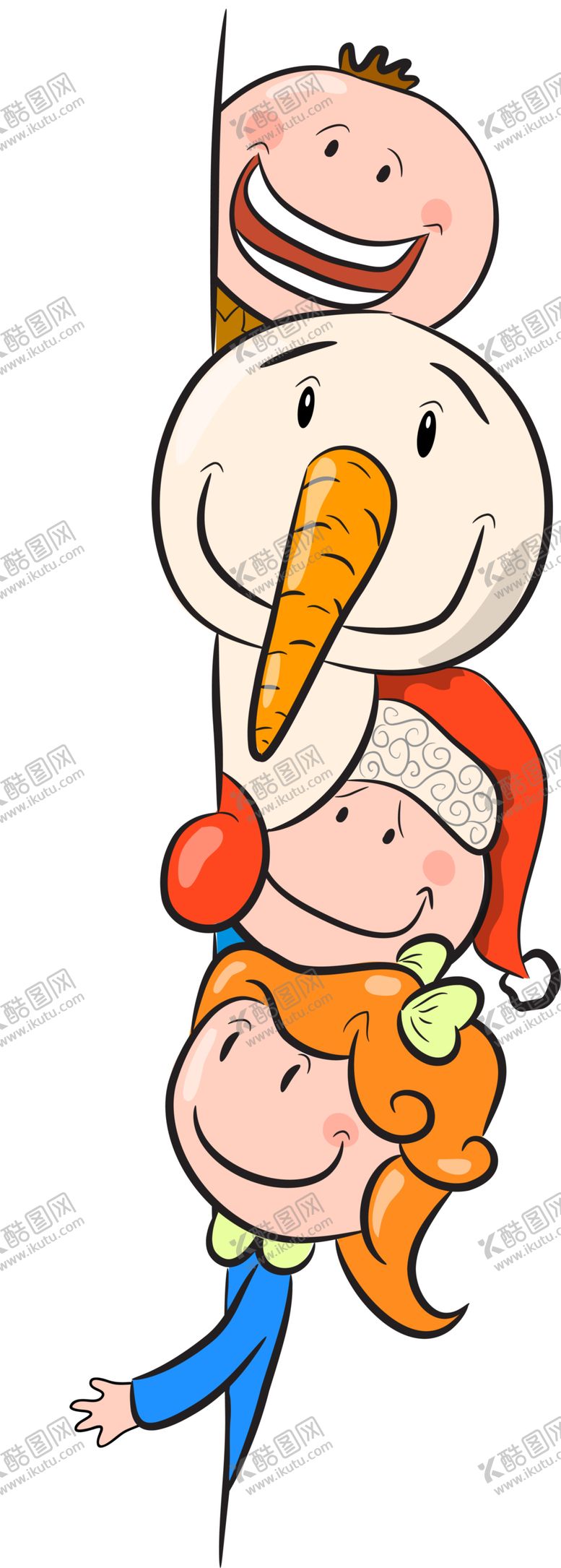 编号：35744802070924004066【酷图网】源文件下载-冬季卡通偷看雪人孩子