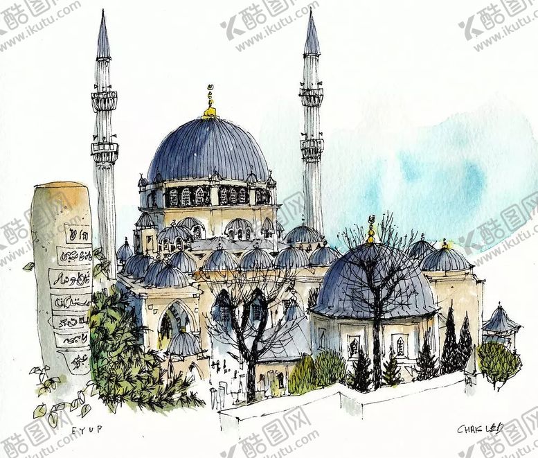 编号：91177310090152567969【酷图网】源文件下载-水彩建筑插画