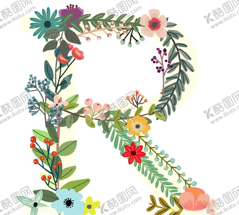 编号：46582210140523044312【酷图网】源文件下载-创意矢量手绘花卉字母