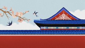 红墙建筑创意手绘