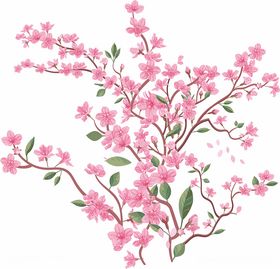 樱花桃花红色花树矢量素材