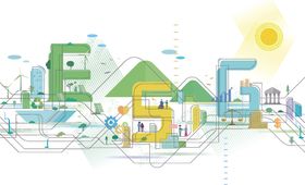 创意字母ES构成的多彩房屋场景