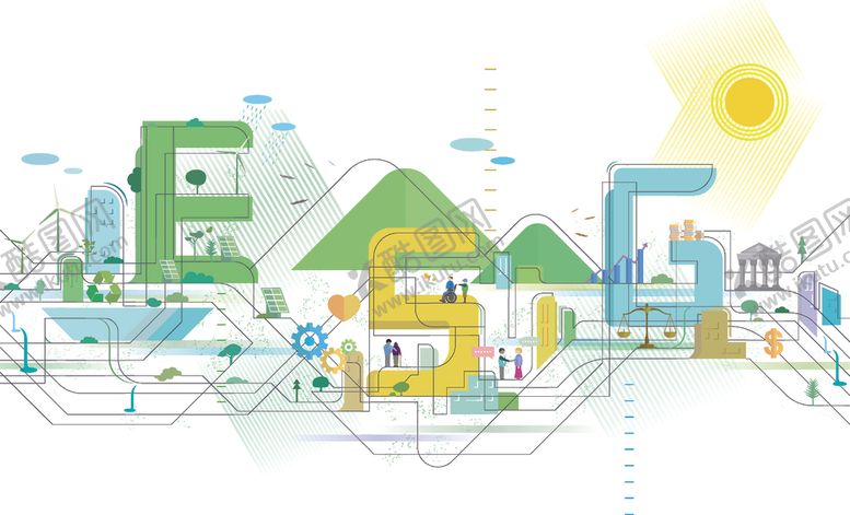 编号：96072811250023404846【酷图网】源文件下载-创意字母ES构成的多彩房屋场景