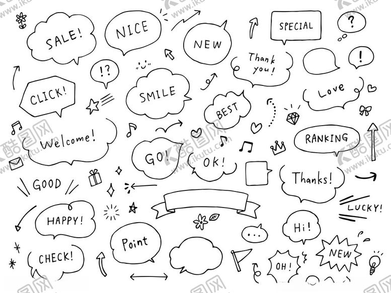 编号：91929011021338553724【酷图网】源文件下载-手绘风格对话气泡集合