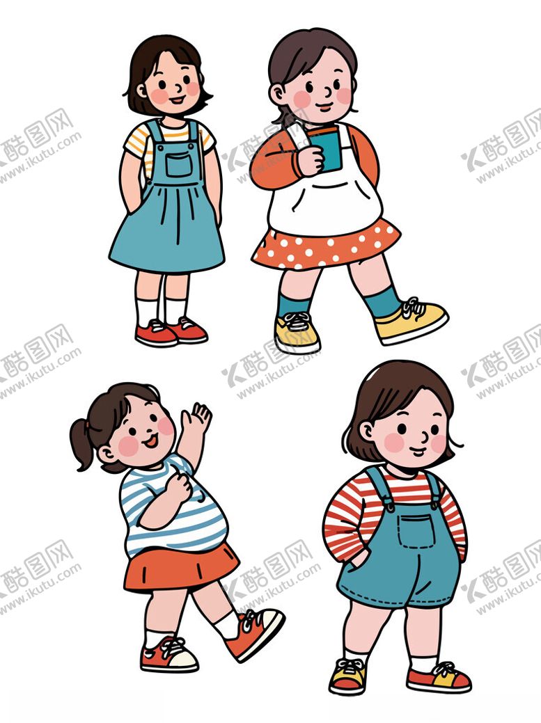 编号：31209501261313125060【酷图网】源文件下载-4个可爱的卡通女孩