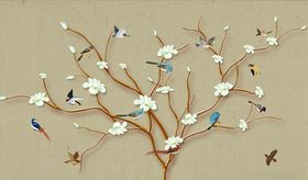 花鸟画吊顶背景墙