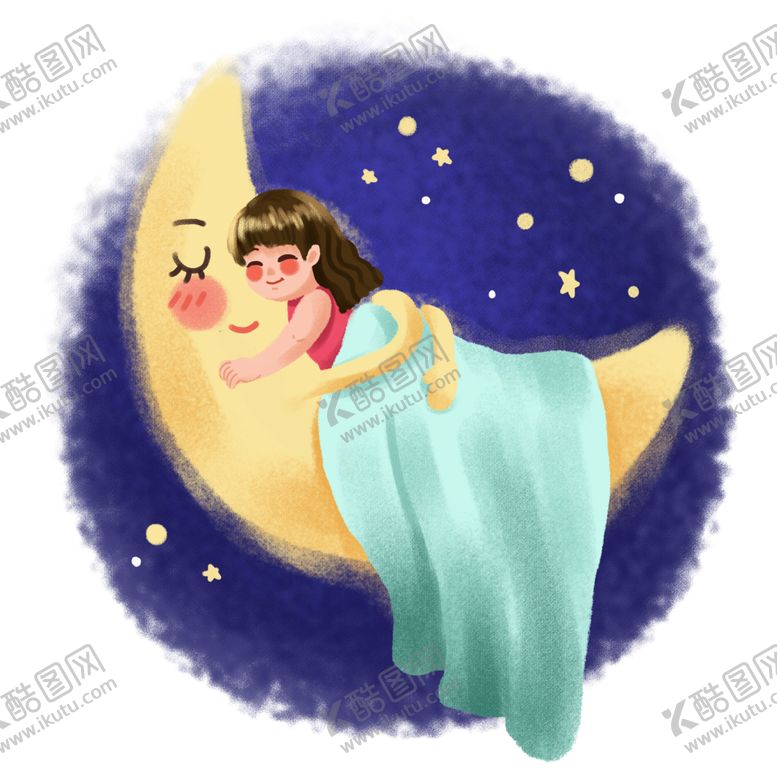 编号：91833206250514597426【酷图网】源文件下载-月亮上睡觉的小女孩