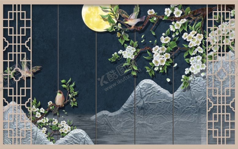 编号：41000110040825439468【酷图网】源文件下载-花鸟画造型背景墙