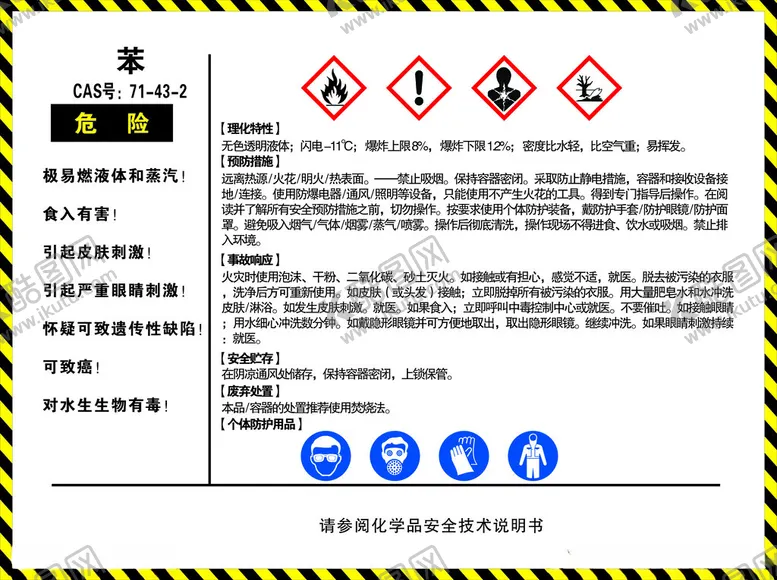 编号：14083703071154167156【酷图网】源文件下载-危险品苯理化特性